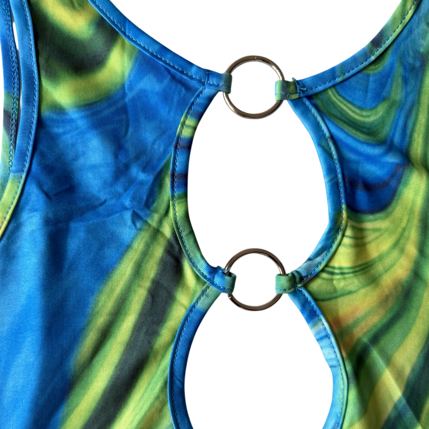 Marbled Blue Ring-Cutout Two-Piece Se