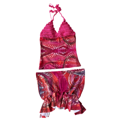 Ella Mia Asymmetric Rara Co-Ord in Pink Celtic Batik Print