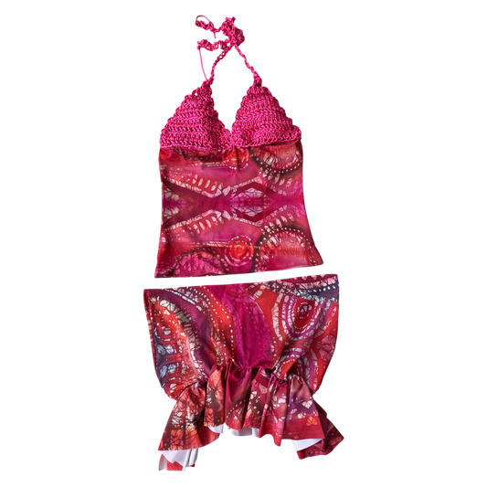 Ella Mia Asymmetric Rara Co-Ord in Pink Celtic Batik Print