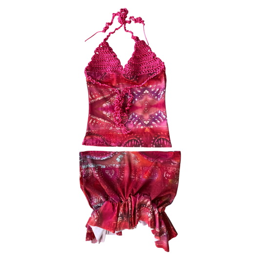 Ella Mia Asymmetric Rara Co-Ord in Pink Celtic Batik Print