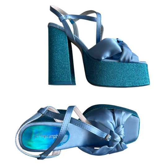 Jeffrey Campbell Seventies Platform Sandal in Blue Satin Combo