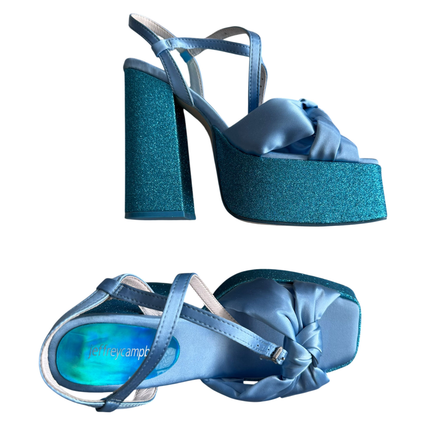 Jeffrey Campbell Seventies Platform Sandal in Blue Satin Combo