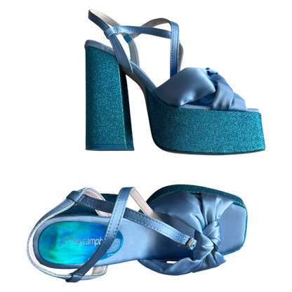 Jeffrey Campbell Seventies Platform Sandal in Blue Satin Combo