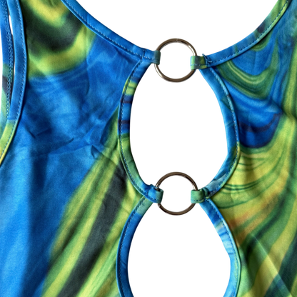 Marbled Blue Ring-Cutout Two-Piece Se