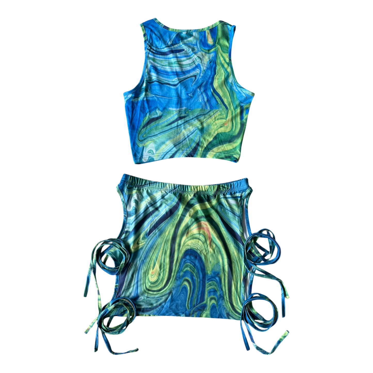 Marbled Blue Ring-Cutout Two-Piece Se